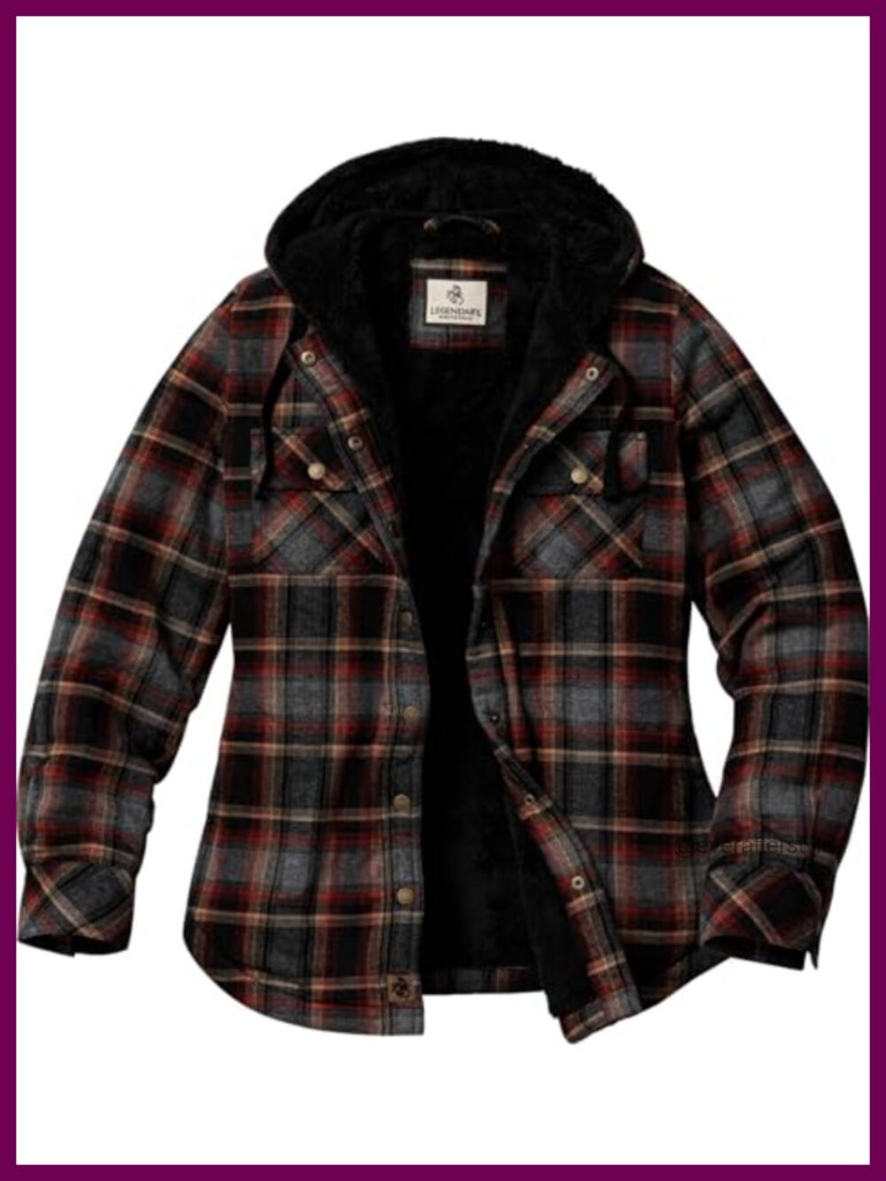 Sherpa Lined Hooded Shirt Jacket Snap Front Plaid Flannel